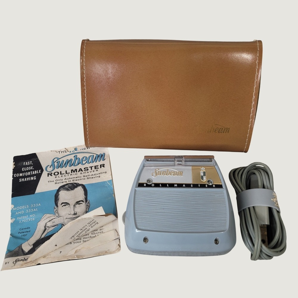Vintage Sunbeam Rollmaster Electric Shaver Model 333A 1959 Blue Silver with Case